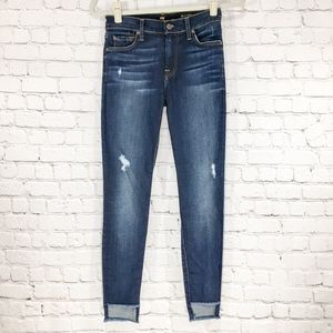 7FAM Distressed Ankle Skinny with Step Hem Jeans